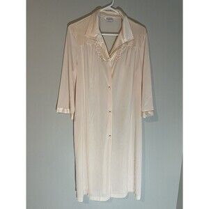 Vintage Vanity Fair PINK Button Front 3/4 Sleeve Robe & Gown Sz 36 Large Flowers